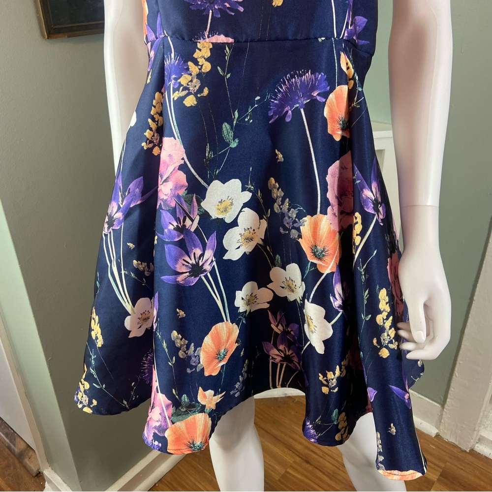 Zunie Mercado Girls Size 16 Fit & Flare Blue Mini Dress Floral Cut Out Easter - Picture 6 of 13